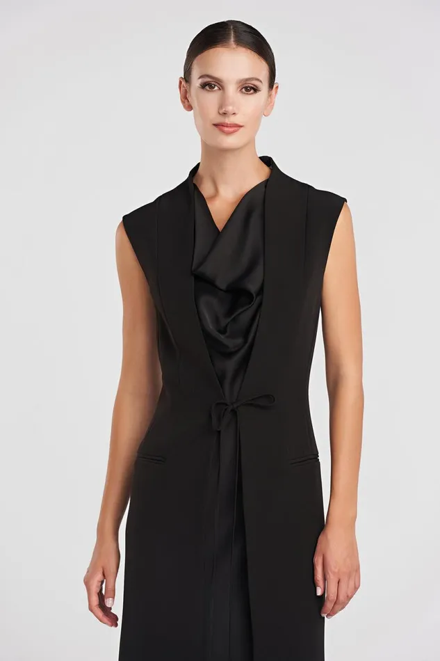 Cocktail Women Halston Jacklyn Dress In Crepe and Satin Black