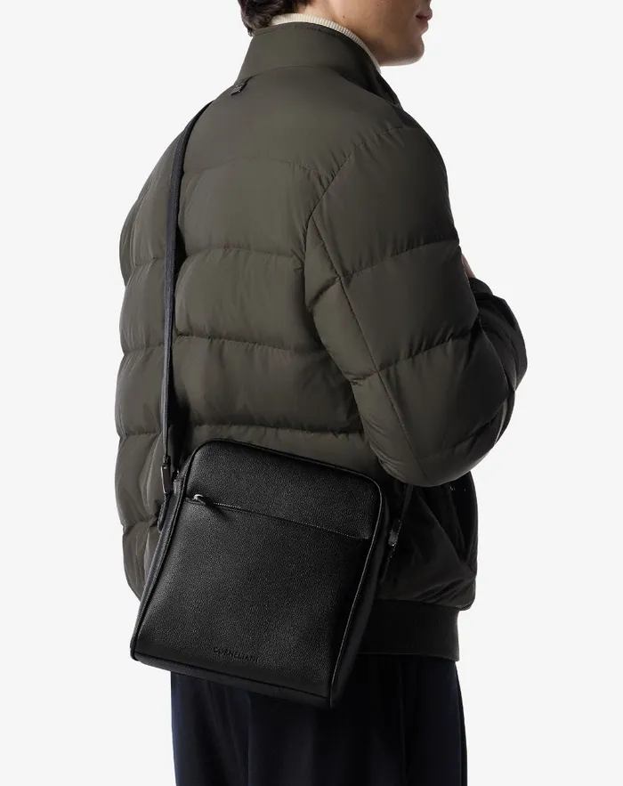 Corneliani Bags And Small Leather Goods Black Textured Leather Shoulder Bag For Men 8211 Men