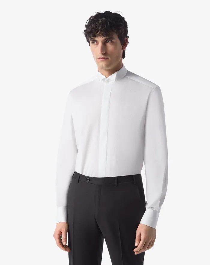 Corneliani Ceremony And Events White Cotton Shirt With Micro Stripes 8211 Men
