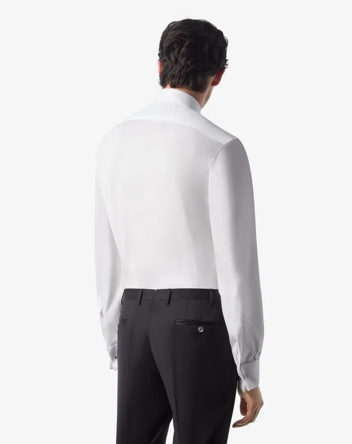 Corneliani Ceremony And Events White Cotton Shirt With Micro Stripes 8211 Men