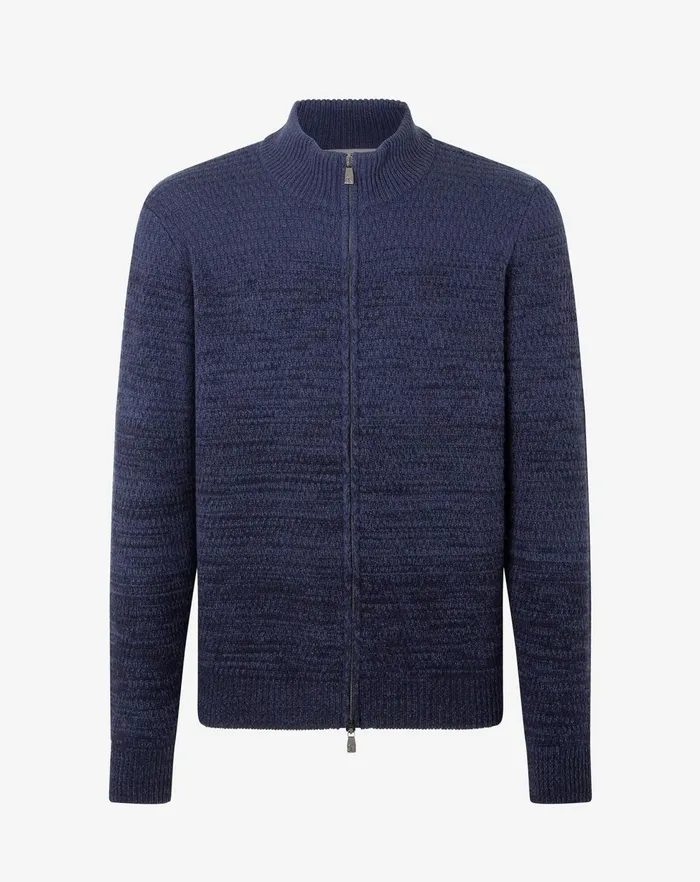 Corneliani Knitwear Blue Wool And Cashmere Full Zip Turtleneck Sweater 8211 Men