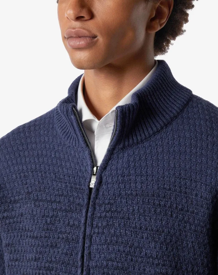 Corneliani Knitwear Blue Wool And Cashmere Full Zip Turtleneck Sweater 8211 Men