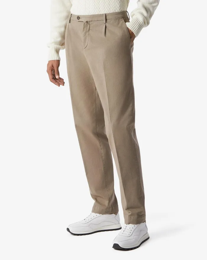 Corneliani Pants Beige 1 Pleated Stretch Cotton Chino 8211 Men