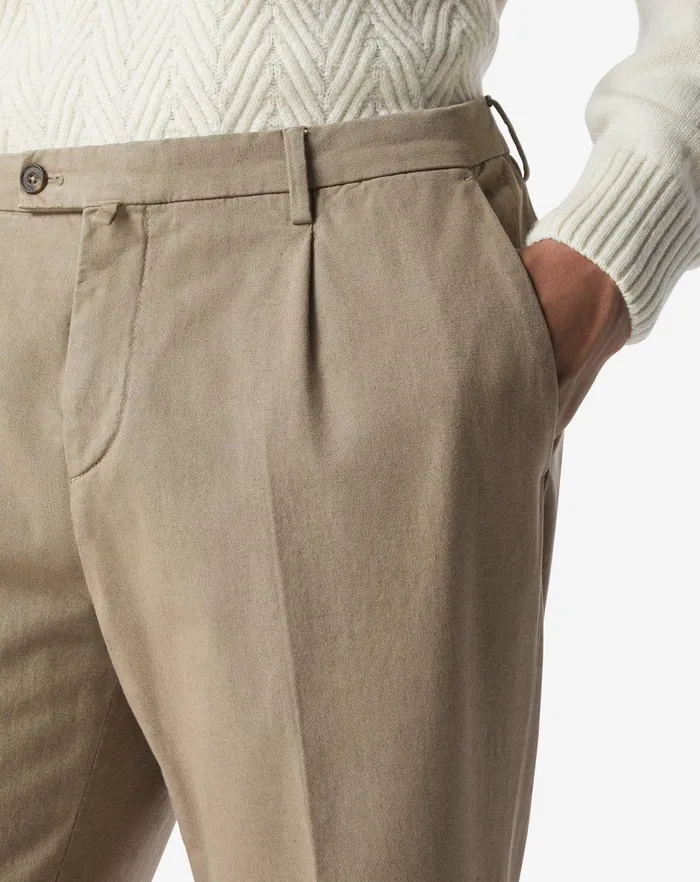 Corneliani Pants Beige 1 Pleated Stretch Cotton Chino 8211 Men
