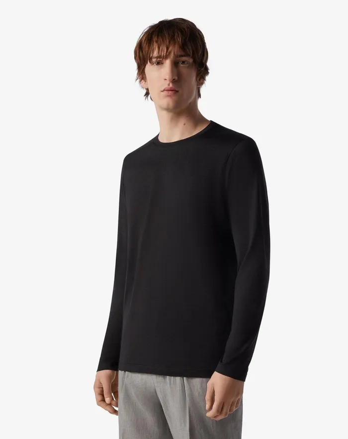 Corneliani Polos and TShirts Black Crew Neck Silk And Cotton Tshirt 8211 Men