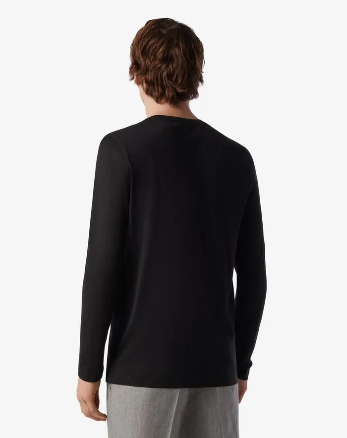 Corneliani Polos and TShirts Black Crew Neck Silk And Cotton Tshirt 8211 Men