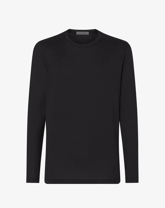 Corneliani Polos and TShirts Black Crew Neck Silk And Cotton Tshirt 8211 Men