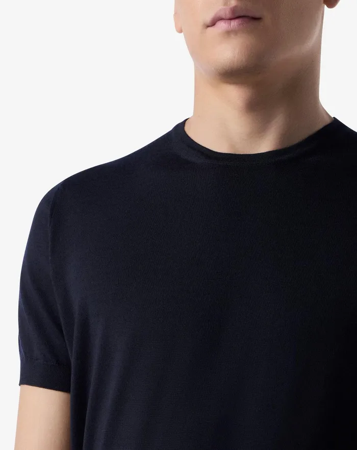 Corneliani Polos and TShirts Navy Blue Ultra Fine Wool Crewneck Jumper For Men 8211 Men