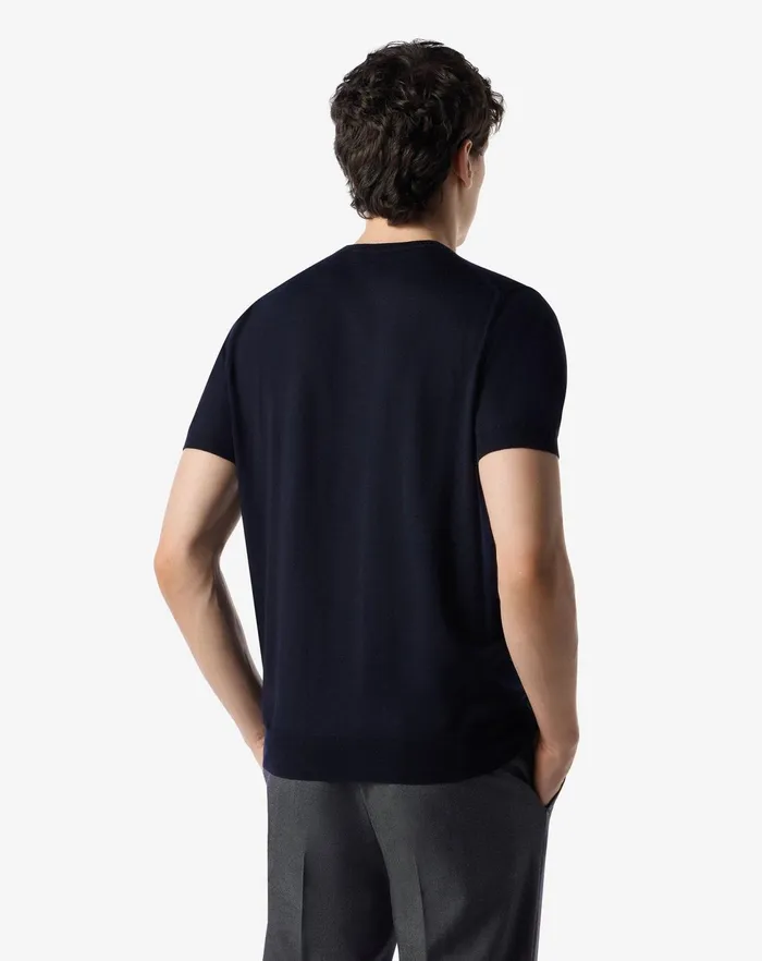 Corneliani Polos and TShirts Navy Blue Ultra Fine Wool Crewneck Jumper For Men 8211 Men