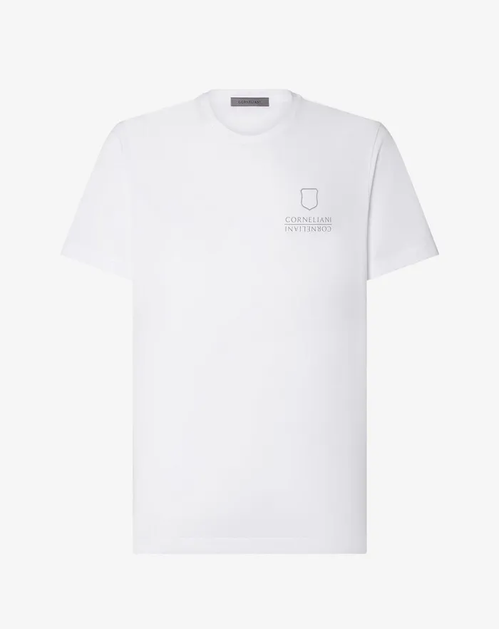 Corneliani Polos and TShirts White Stretch Jersey Crew Neck Tshirt For Men 8211 Men