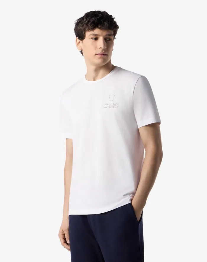 Corneliani Polos and TShirts White Stretch Jersey Crew Neck Tshirt For Men 8211 Men