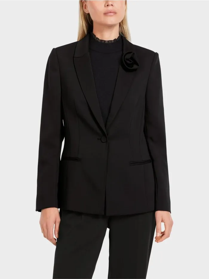 Damen Marc Cain Blazer Krpernaher Blazer Mit Bltenapplikation Black
