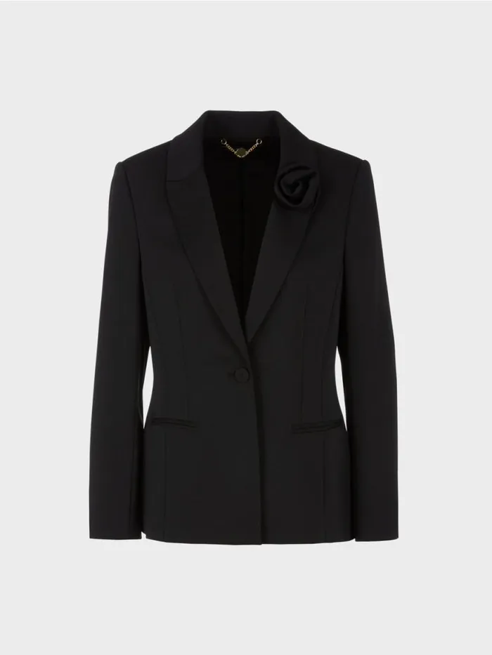 Damen Marc Cain Blazer Krpernaher Blazer Mit Bltenapplikation Black