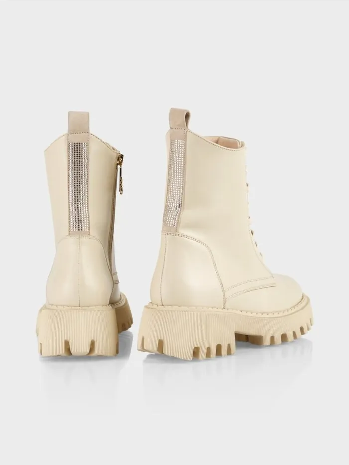 Damen Marc Cain Schuhe Robuste Boots Mit Strass Dark Cream