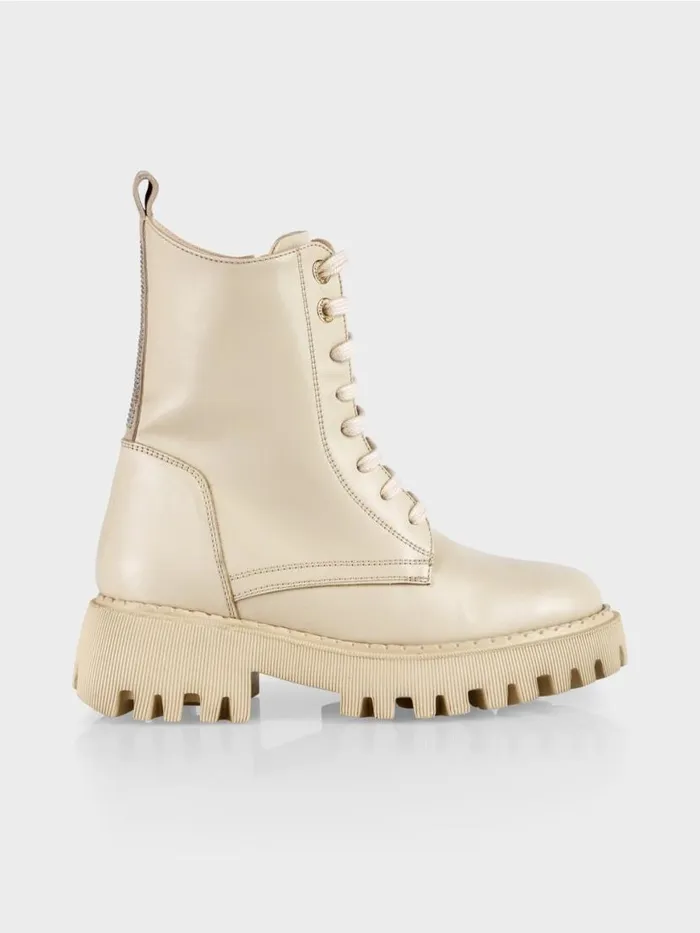 Damen Marc Cain Schuhe Robuste Boots Mit Strass Dark Cream