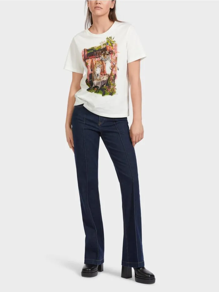 Damen Marc Cain Shirts and Tops Baumwoll TShirt 034Rethink Together034 Offwhite