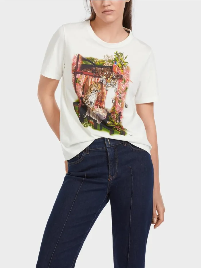 Damen Marc Cain Shirts and Tops Baumwoll TShirt 034Rethink Together034 Offwhite