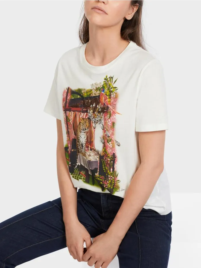 Damen Marc Cain Shirts and Tops Baumwoll TShirt 034Rethink Together034 Offwhite