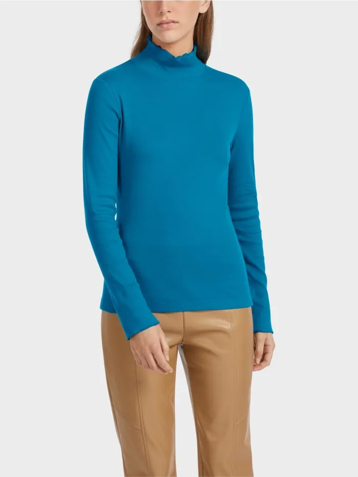 Damen Marc Cain Shirts and Tops Longsleeve Mit Stehkragen Deep Sea