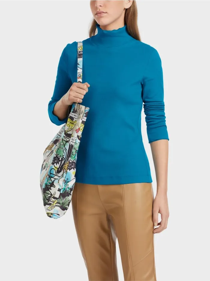 Damen Marc Cain Shirts and Tops Longsleeve Mit Stehkragen Deep Sea