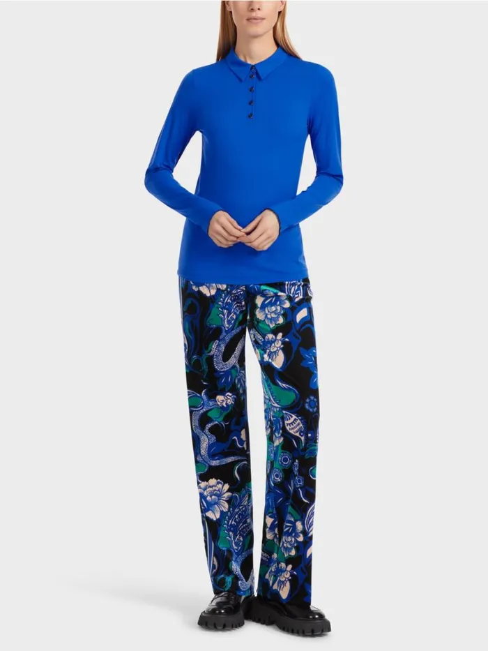 Damen Marc Cain Shirts and Tops Poloshirt In Rippjersey Bright Royal Blue