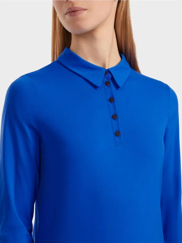 Damen Marc Cain Shirts and Tops Poloshirt In Rippjersey Bright Royal Blue