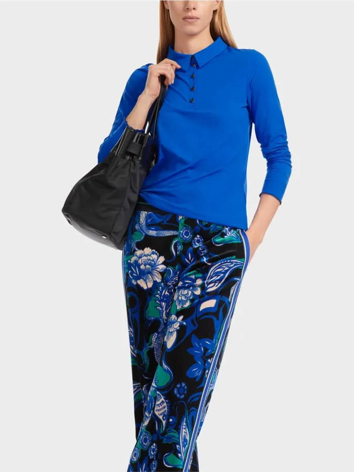 Damen Marc Cain Shirts and Tops Poloshirt In Rippjersey Bright Royal Blue