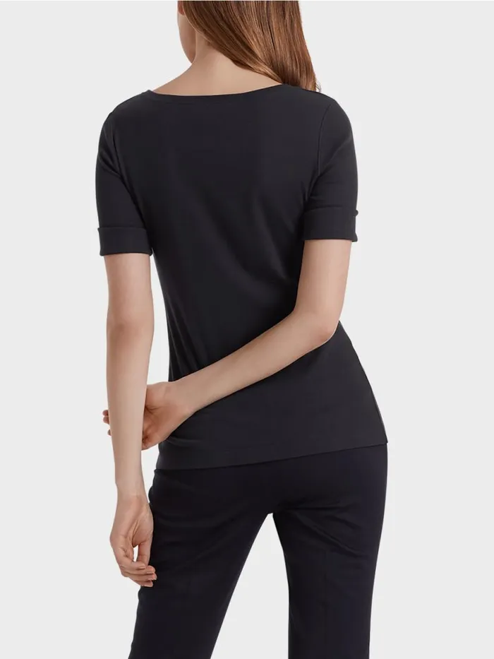 Damen Marc Cain Shirts and Tops RundhalsShirt Mit Halben rmeln Midnight Blue