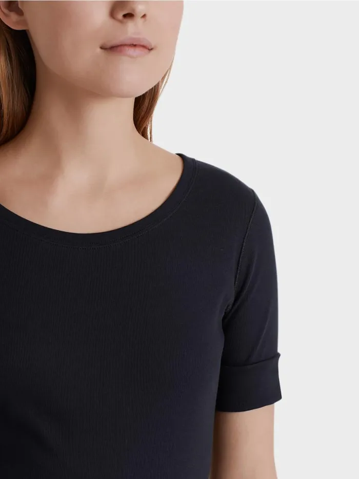 Damen Marc Cain Shirts and Tops RundhalsShirt Mit Halben rmeln Midnight Blue