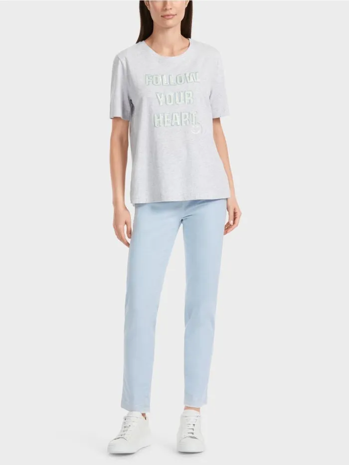 Damen Marc Cain Shirts and Tops TShirt Mit Motiv Aus Pailletten Silver Grey