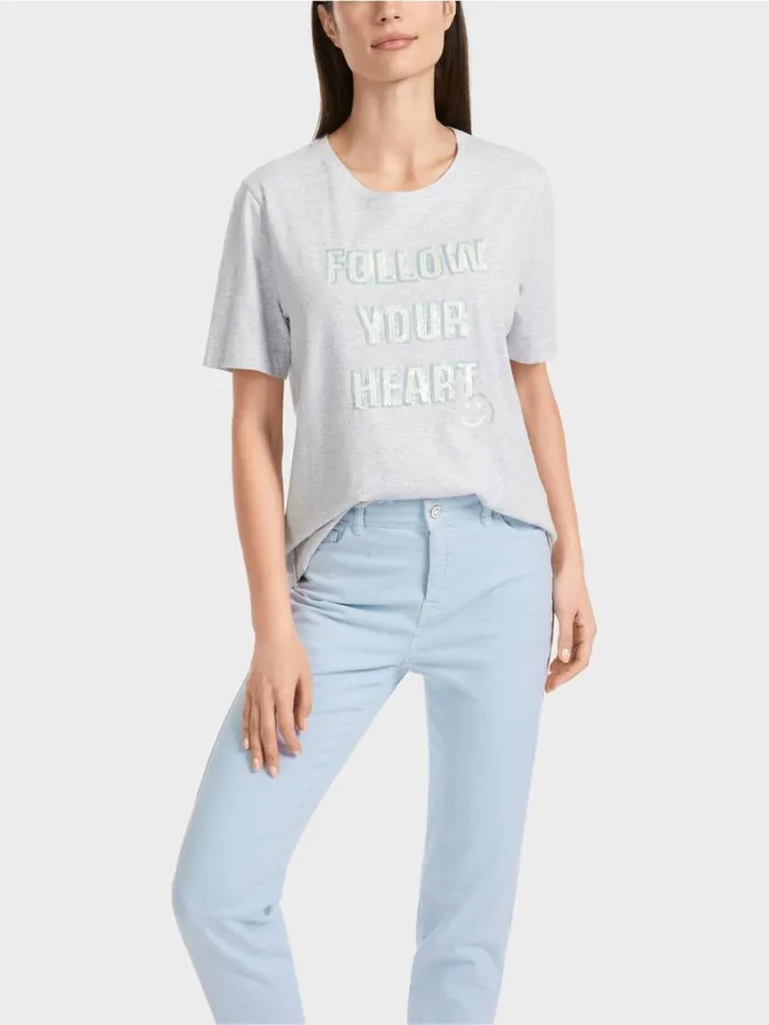 Damen Marc Cain Shirts and Tops TShirt Mit Motiv Aus Pailletten Silver Grey