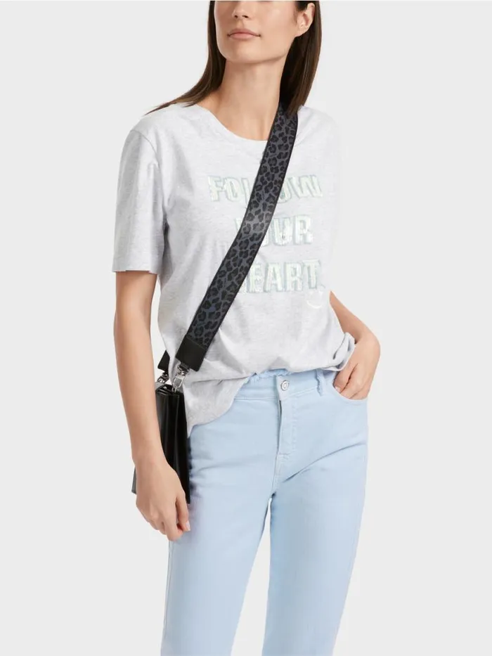 Damen Marc Cain Shirts and Tops TShirt Mit Motiv Aus Pailletten Silver Grey