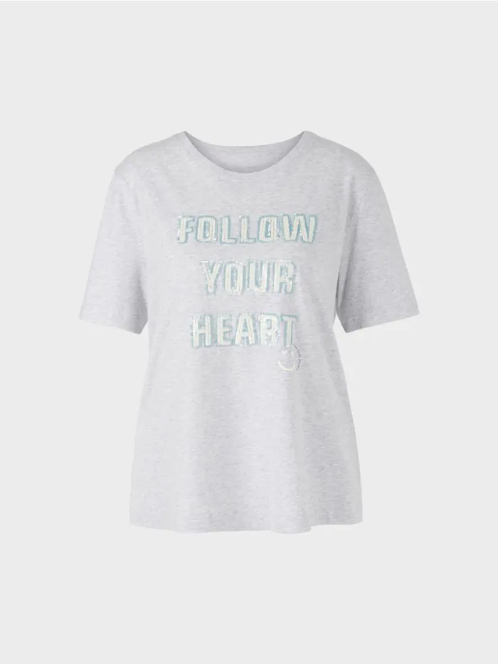 Damen Marc Cain Shirts and Tops TShirt Mit Motiv Aus Pailletten Silver Grey