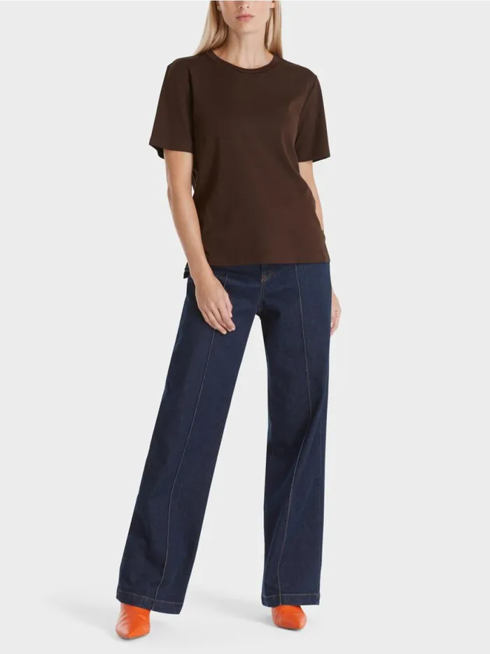 Damen Marc Cain Shirts and Tops TShirt Mit Weitem CrewNeck Dark Wood