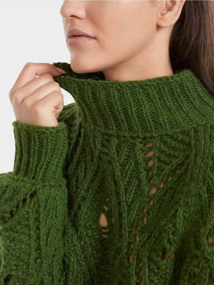 Damen Marc Cain Strick Ajour Sweater Knitted In Germany Orient Green