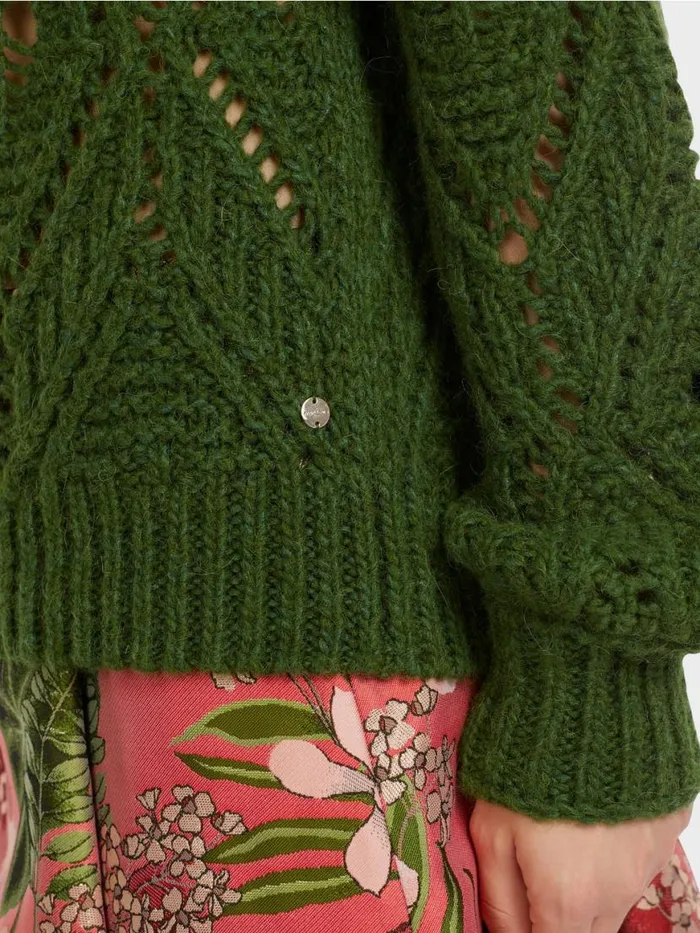 Damen Marc Cain Strick Ajour Sweater Knitted In Germany Orient Green