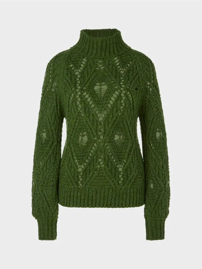 Damen Marc Cain Strick Ajour Sweater Knitted In Germany Orient Green
