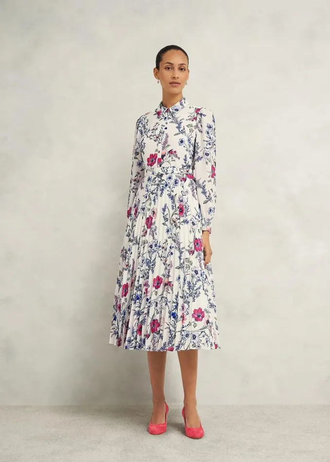 Dresses and Jumpsuits Women HOBBS Ashleen Pleated Shirt Dress Ivory Multi