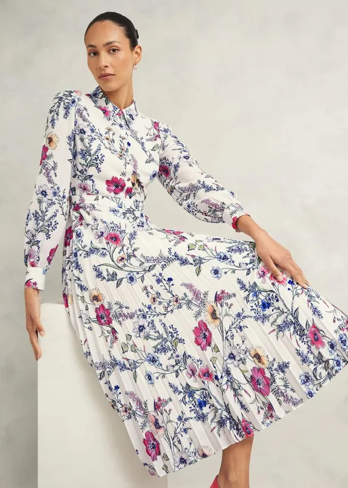 Dresses and Jumpsuits Women HOBBS Ashleen Pleated Shirt Dress Ivory Multi