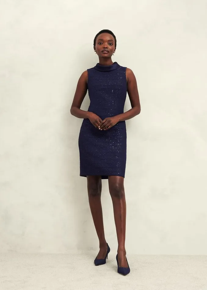 Dresses and Jumpsuits Women HOBBS Prisha Sequin Tweed Dress Midnight Navy
