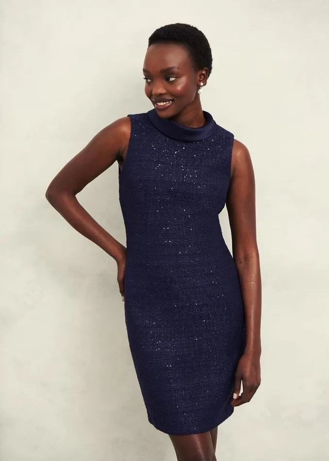 Dresses and Jumpsuits Women HOBBS Prisha Sequin Tweed Dress Midnight Navy