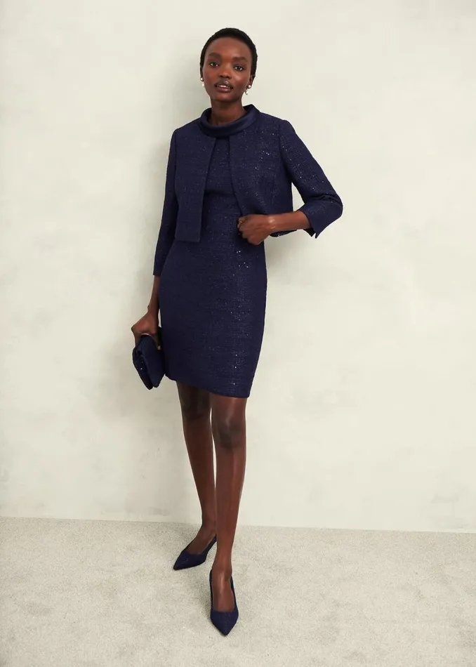 Dresses and Jumpsuits Women HOBBS Prisha Sequin Tweed Dress Midnight Navy