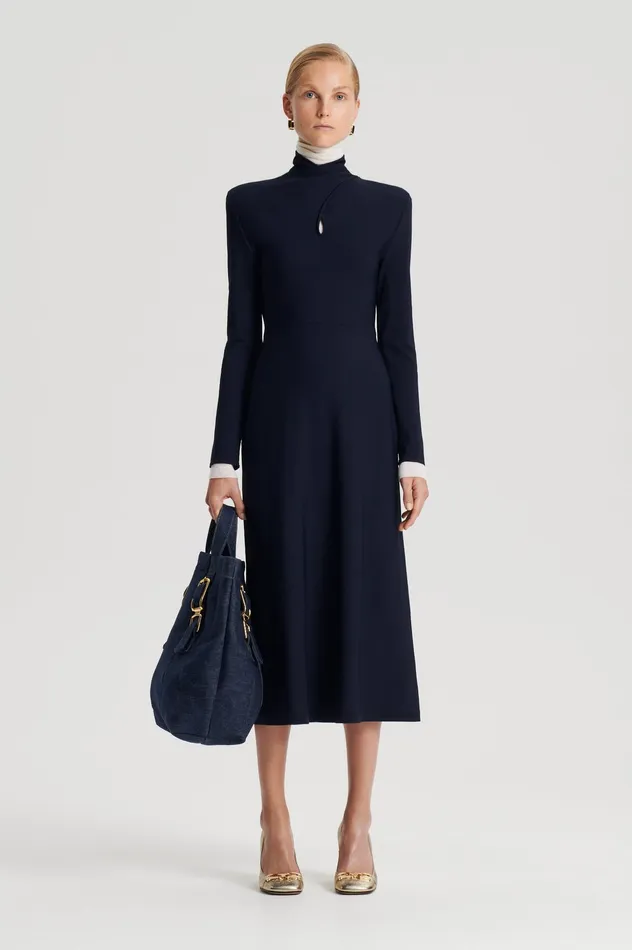 Dresses CREPE KNIT TURBAN TWIST DRESS NAVY 8211 Scanlan Theodore Women