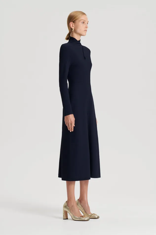Dresses CREPE KNIT TURBAN TWIST DRESS NAVY 8211 Scanlan Theodore Women Dresses CREPE KNIT TURBAN TWIST DRESS NAVY 8211 Scanlan Theodore Women