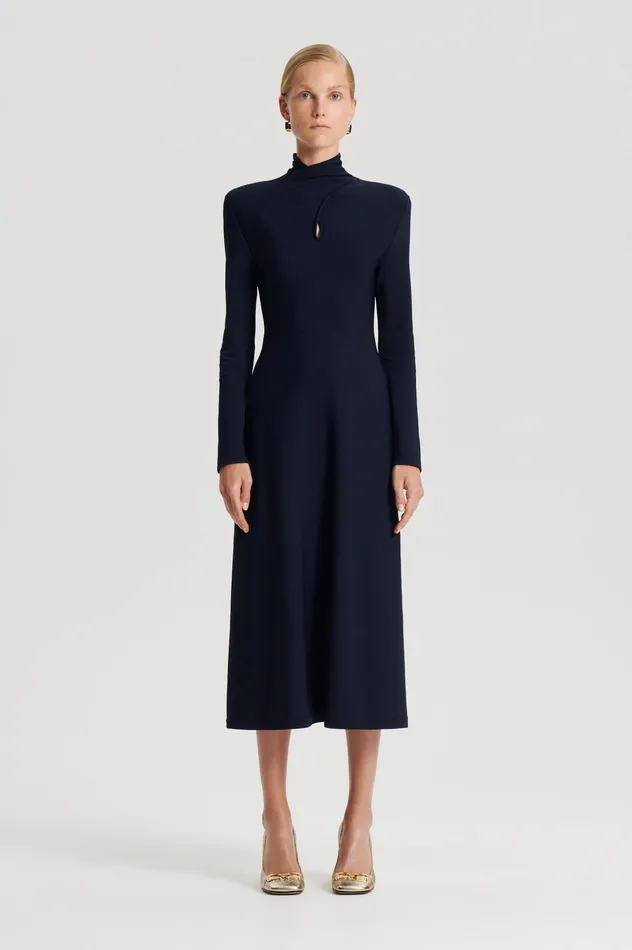 Dresses CREPE KNIT TURBAN TWIST DRESS NAVY 8211 Scanlan Theodore Women Dresses CREPE KNIT TURBAN TWIST DRESS NAVY 8211 Scanlan Theodore Women