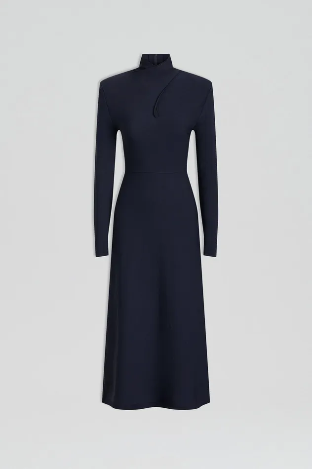 Dresses CREPE KNIT TURBAN TWIST DRESS NAVY 8211 Scanlan Theodore Women Dresses CREPE KNIT TURBAN TWIST DRESS NAVY 8211 Scanlan Theodore Women