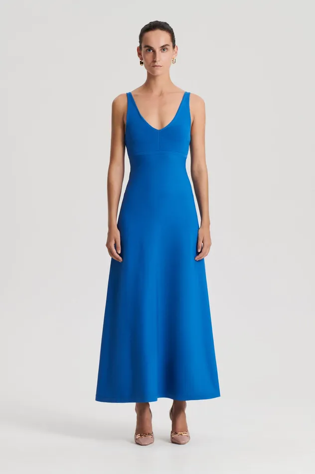 Dresses CREPE KNIT V NECK DRESS PRUSSIANBLUE 8211 Scanlan Theodore Women