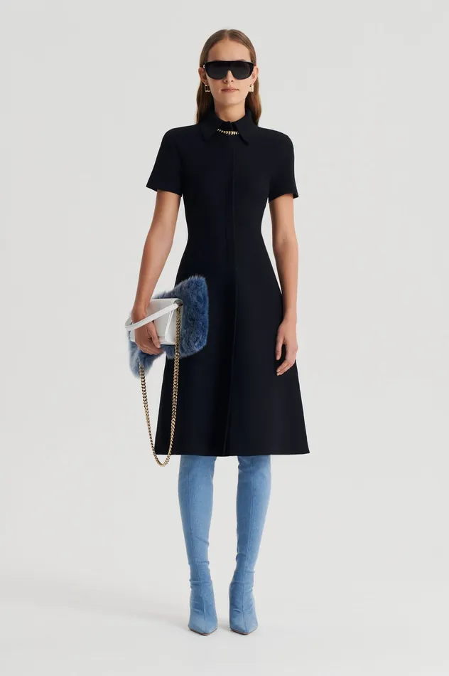 Dresses CREPE KNIT ZIP DRESS BLACK 8211 Scanlan Theodore Women