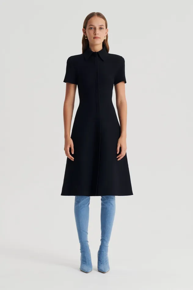 Dresses CREPE KNIT ZIP DRESS BLACK 8211 Scanlan Theodore Women