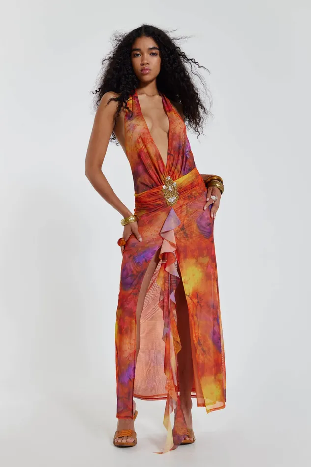 Dresses Jaded London Women Shop Cindy Plunge Maxi Dress In Orange